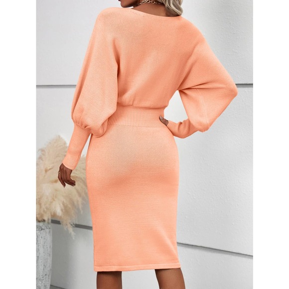 Business casual cozy Batwing Sleeve Sweater Dress midi cream - Picture 9 of 12